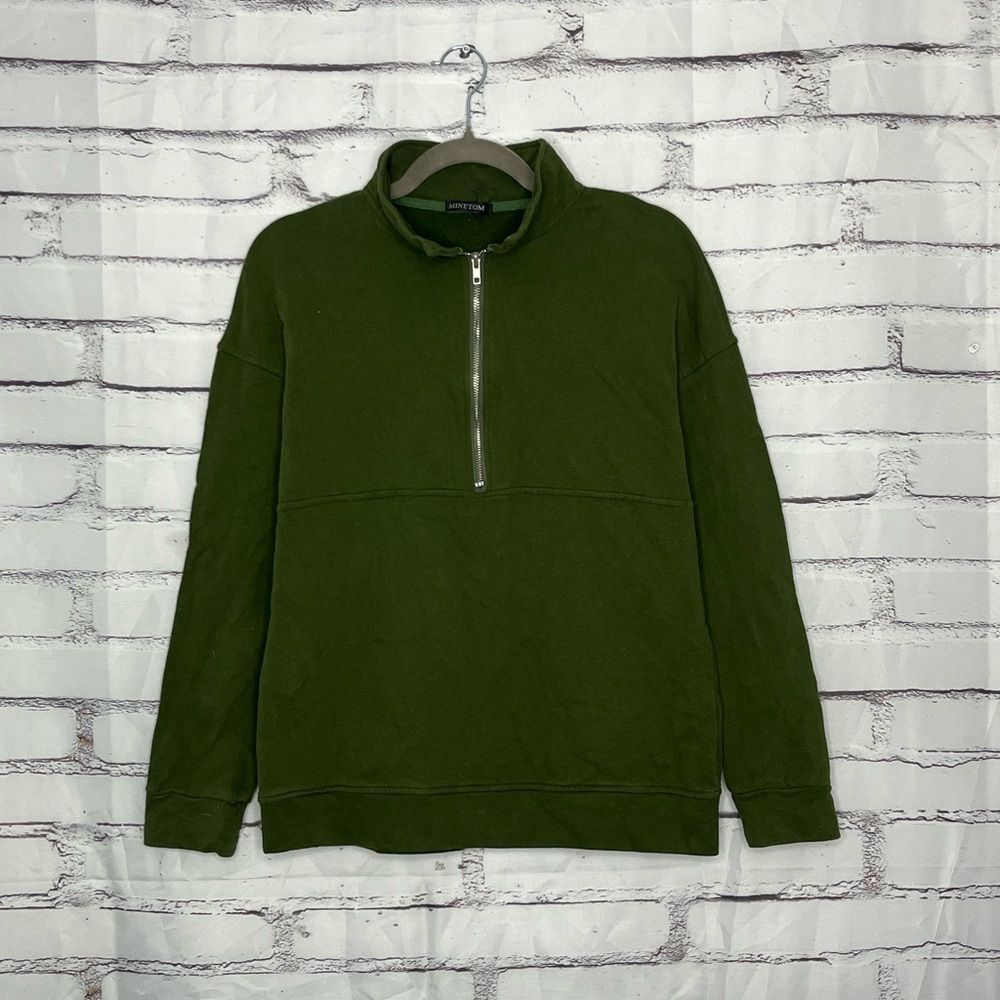 Minetom Olive Green Quarter Zip Mock Neck Pullover Sweatshirt Women’s Small Y2K